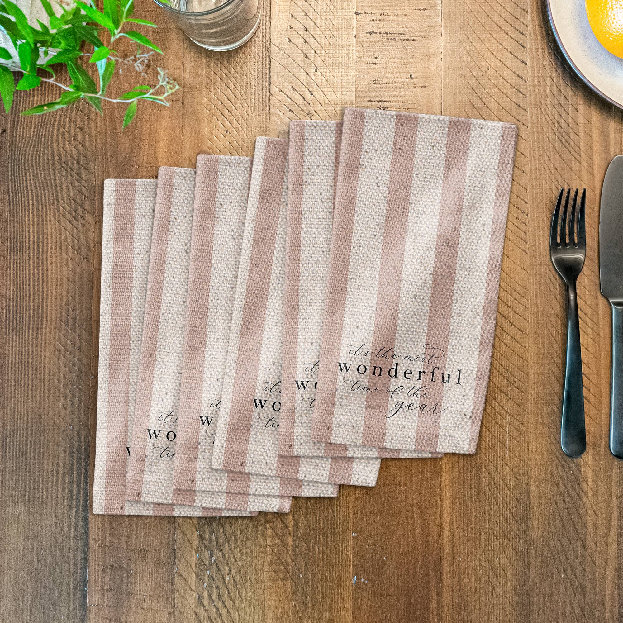 The Most Wonderful Time of the Year Red Stripes 10" x 10" Cotton Twill Napkin